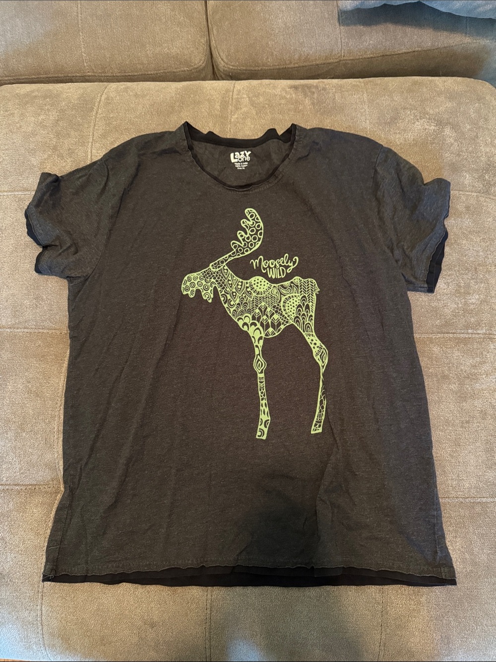 Lazy One Black Tee with Neon Green Moose Graphic